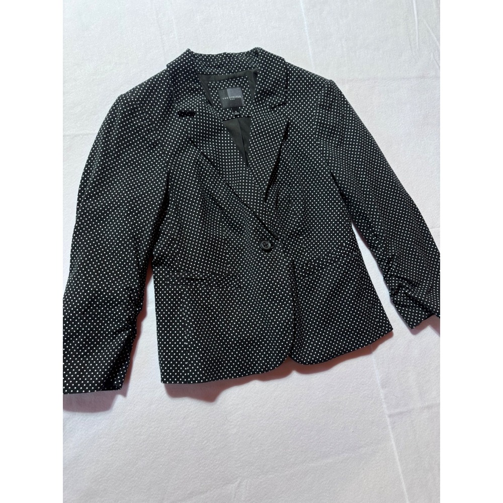 The Limited Womens Polka Dot Blazer Black White Ruched 3/4 Sleeve Jacket Size M